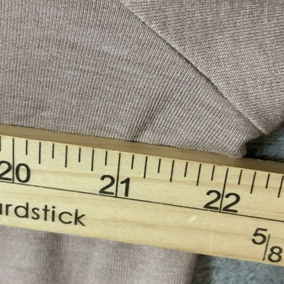 LOGO by Lori Goldstein Open Front Cardigan Large Beige Camel Suede Feel Hem - Picture 6 of 9